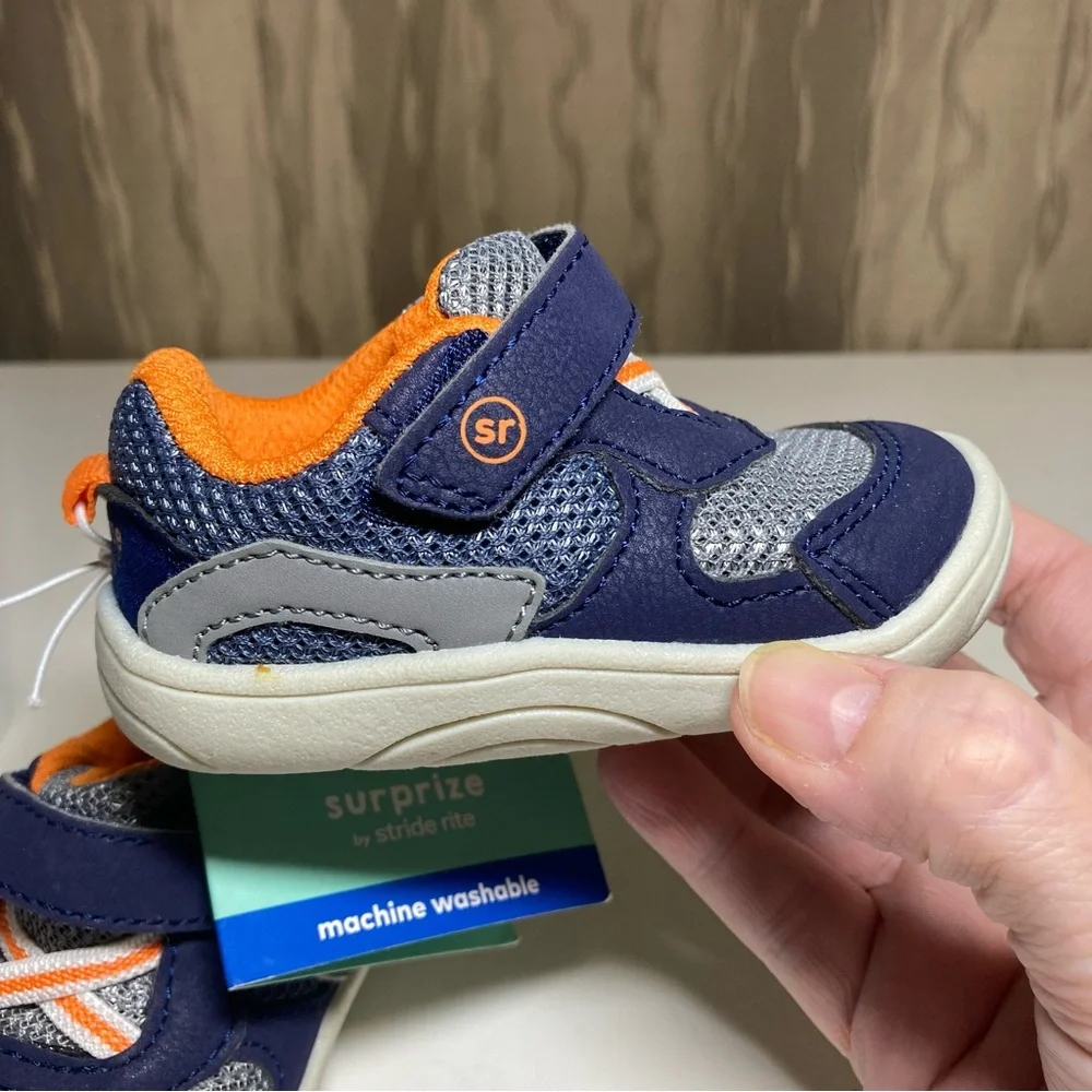 Surprize by Stride Rite Navy Rush Baby Boy 3M Brand New Blue Gray Orange
